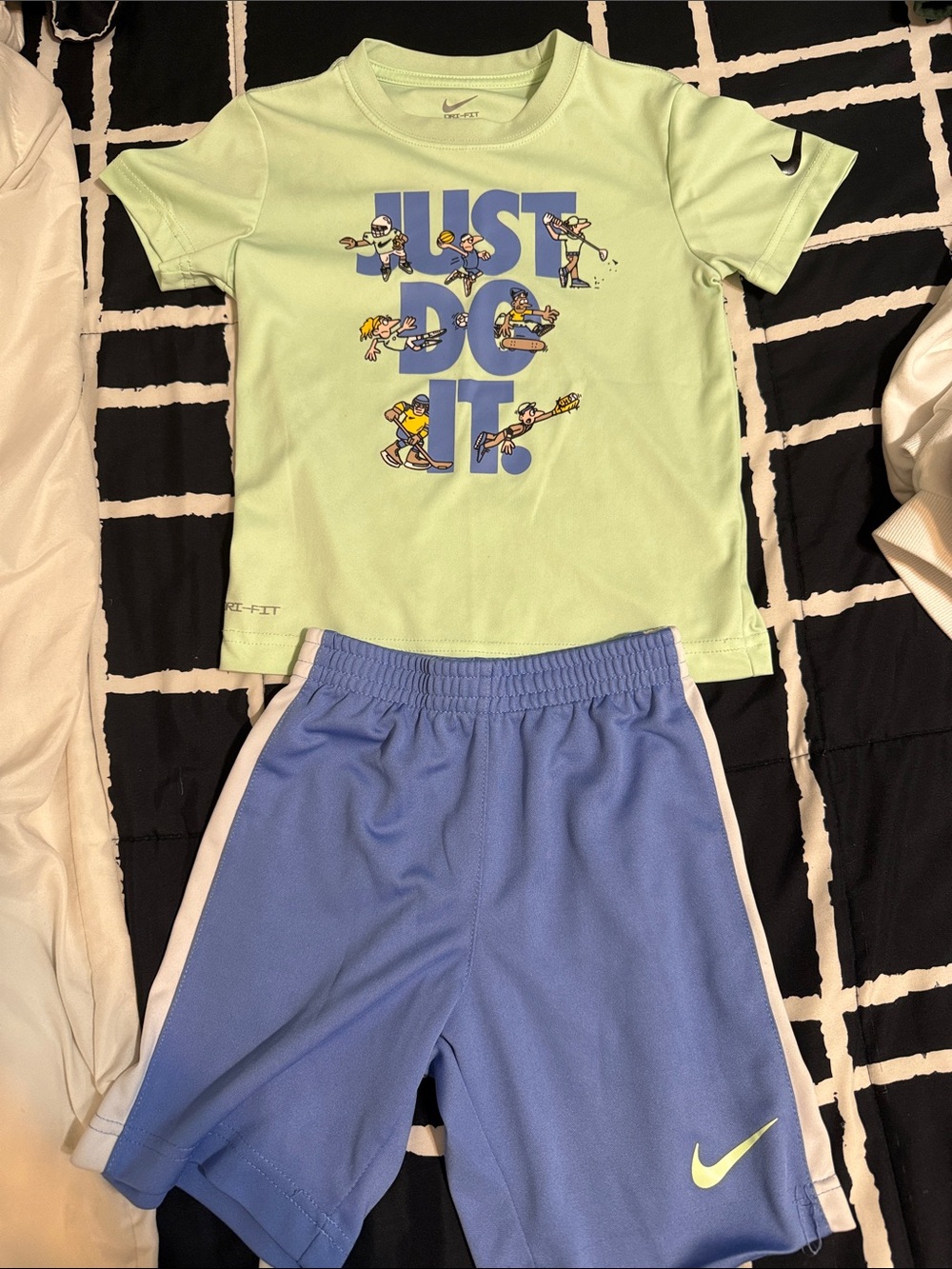 Nike Light Green 'Just Do It' Tee with Blue Athletic Shorts